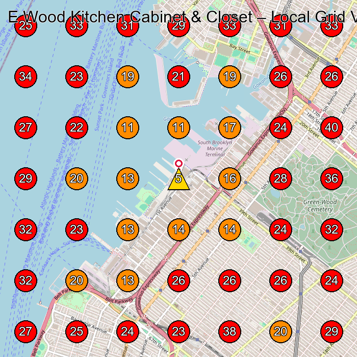 E Wood Kitchen Cabinet & Closet GeoGrid visibility map for Professional Organizer in Brooklyn